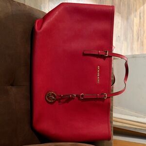 Michael Kors Crimson Handbag with Gold Details